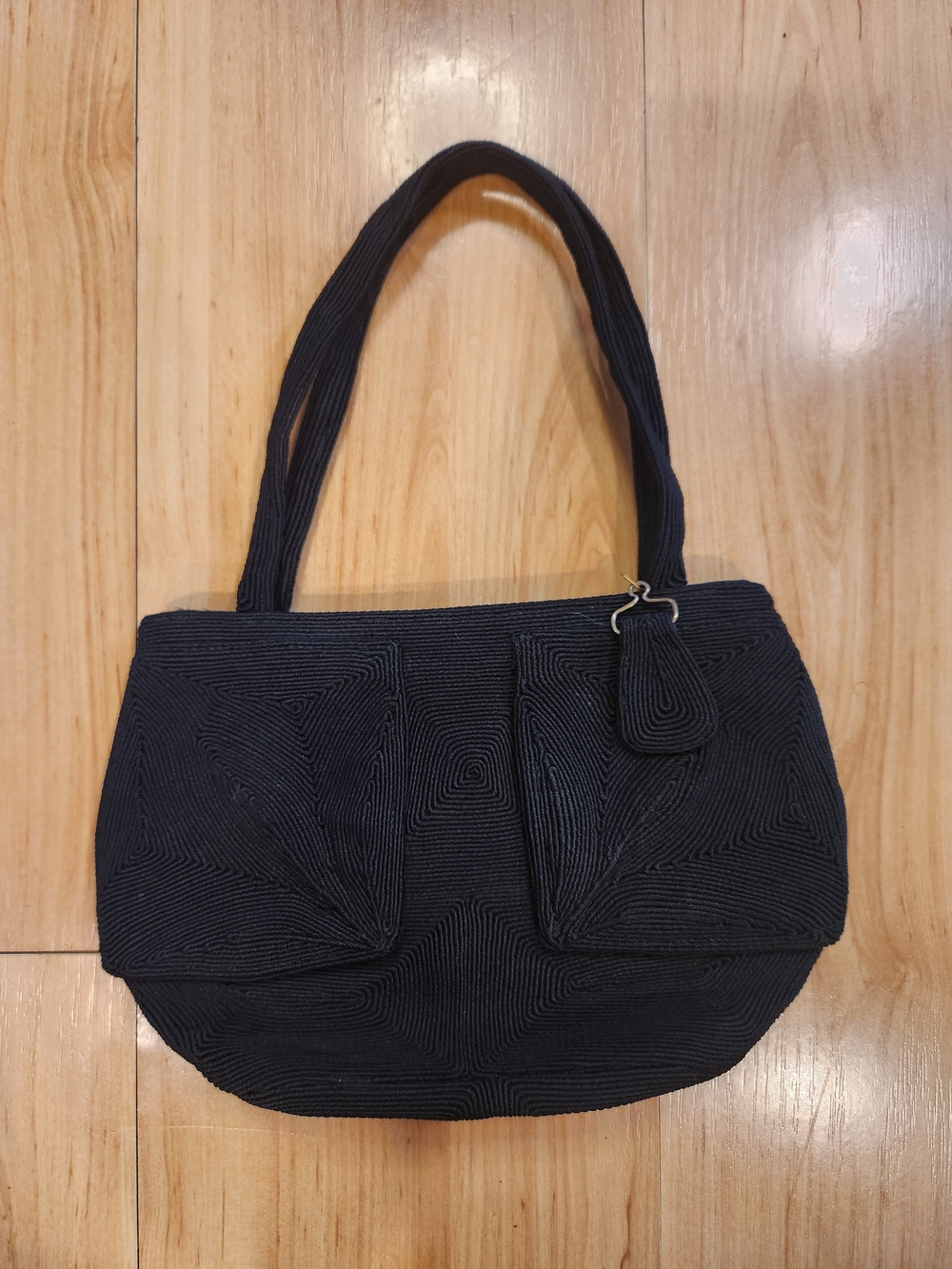 Vintage Genuine Cordé Black Handbag Art Deco Geometric Pattern 1940s 1950s